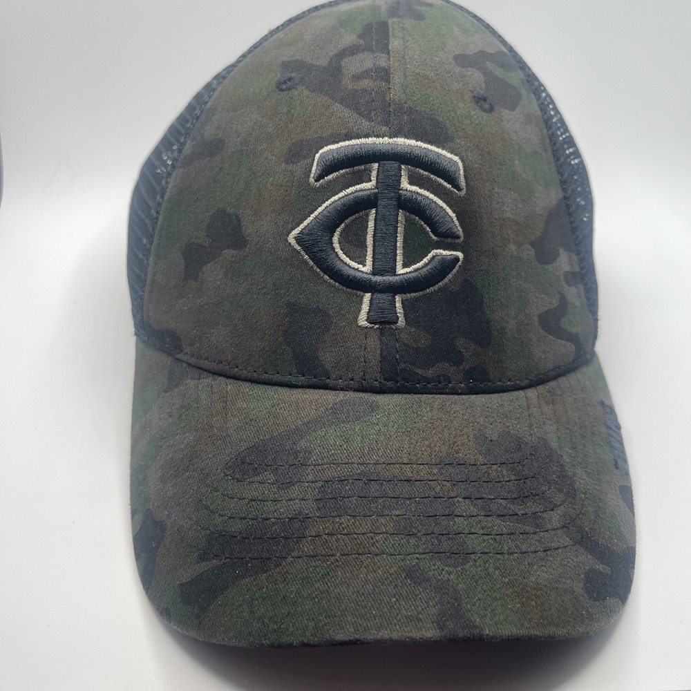 Minnesota Twins Hat Fan Favorite Camo Trucker Snapback Adjustable Black Mesh